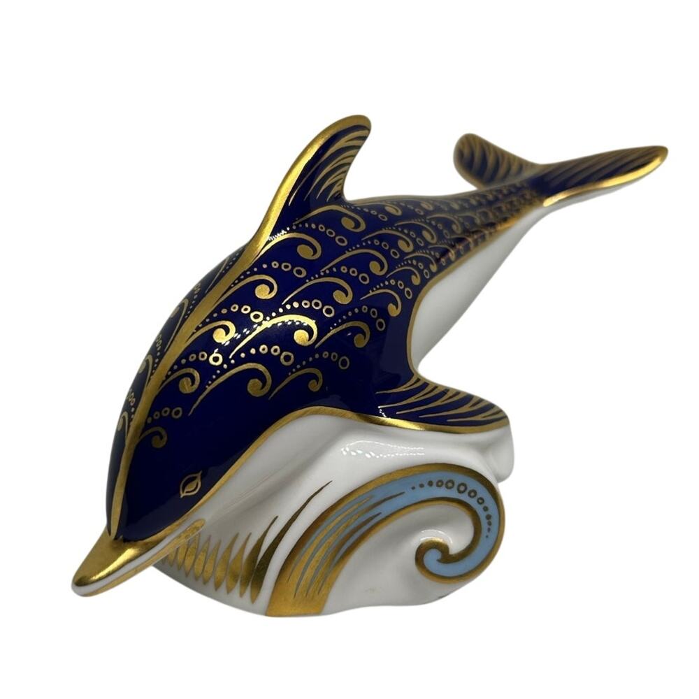 ROYAL CROWN DERBY Imari Bottlenose Dolphin Paperweight – Vintage 1987 - Retired